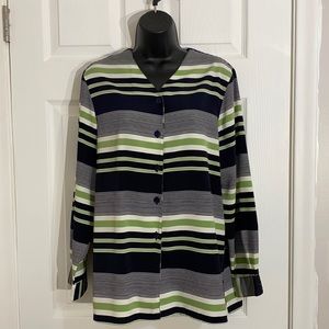 Alfred Dunner Long Sleeve Striped Button Down Blouse Sz 12P